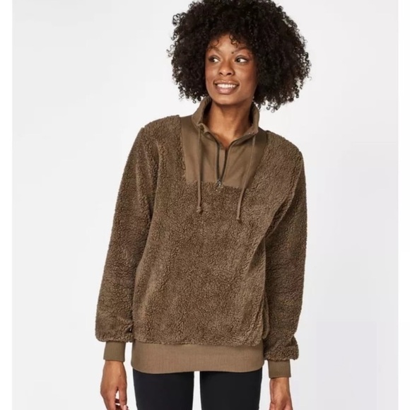 Sweaty Betty Sherpa 1/4 Zip Sweatshirt Brown - Picture 1 of 10